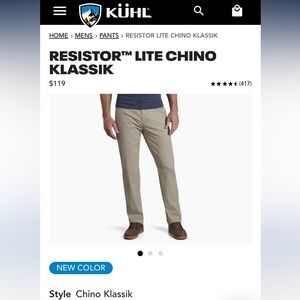 KUHL Resistor Lite Chino Klassik Pants Men’s 38x32 Stretch Comfort Outdoor $119